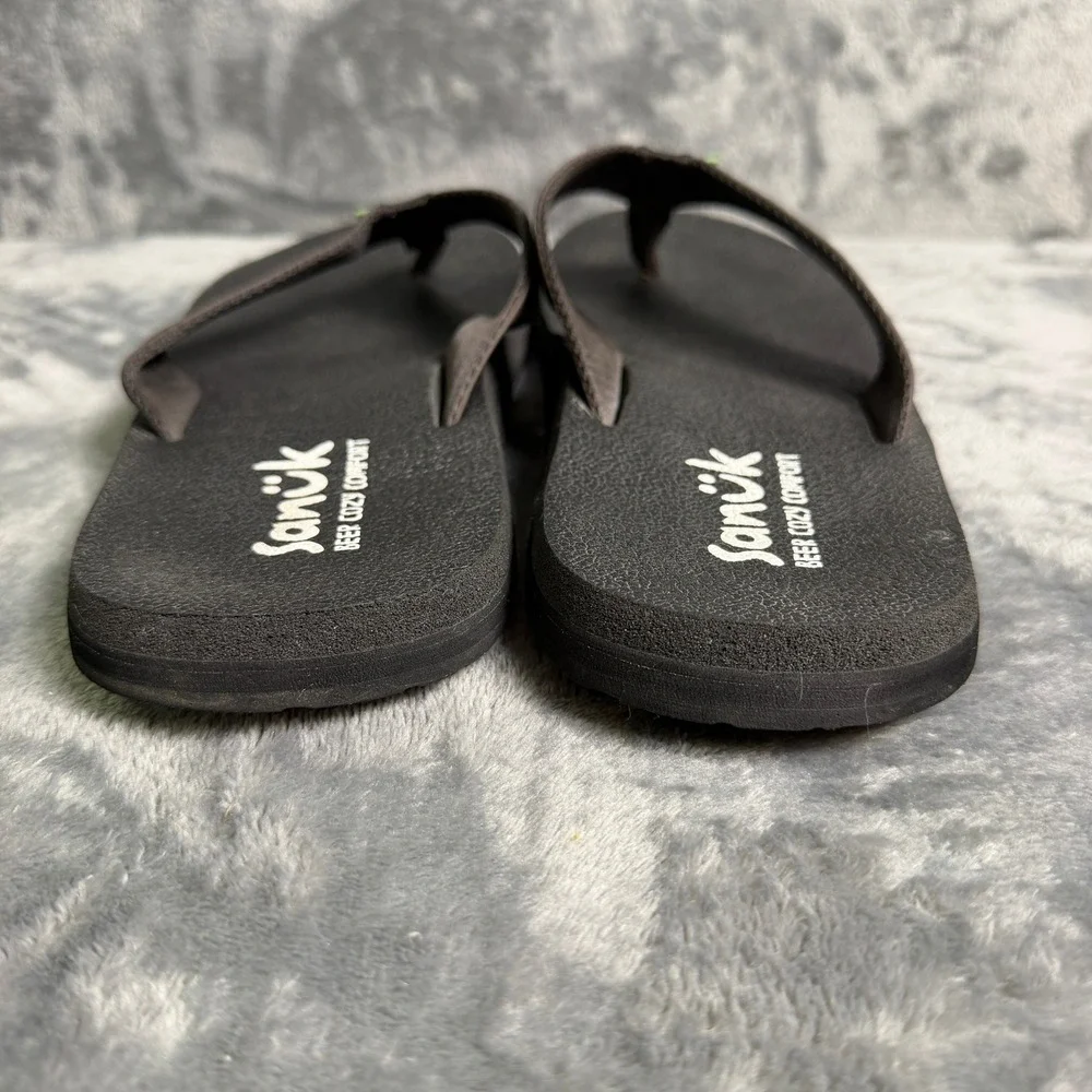 Sanuk Beer Cozy Comfort Mens SZ 12 Flip Flops Brown Black Sandals